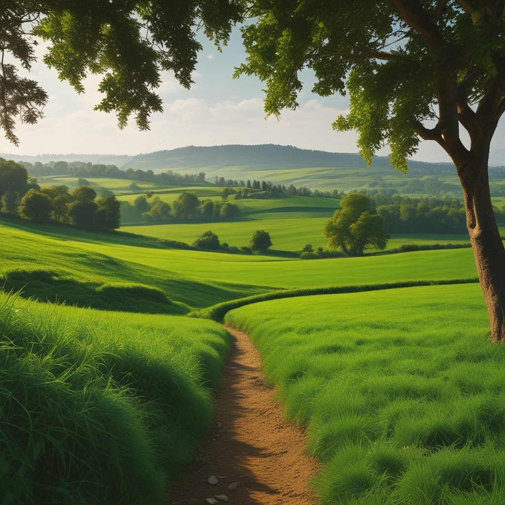 Lush green fields in summer